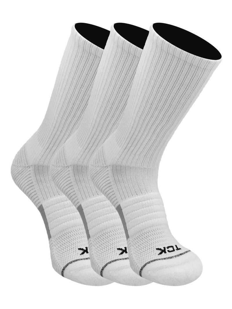 TCK Performance Basketball Socks 3 Pack Crew (White, Medium) - Image 1